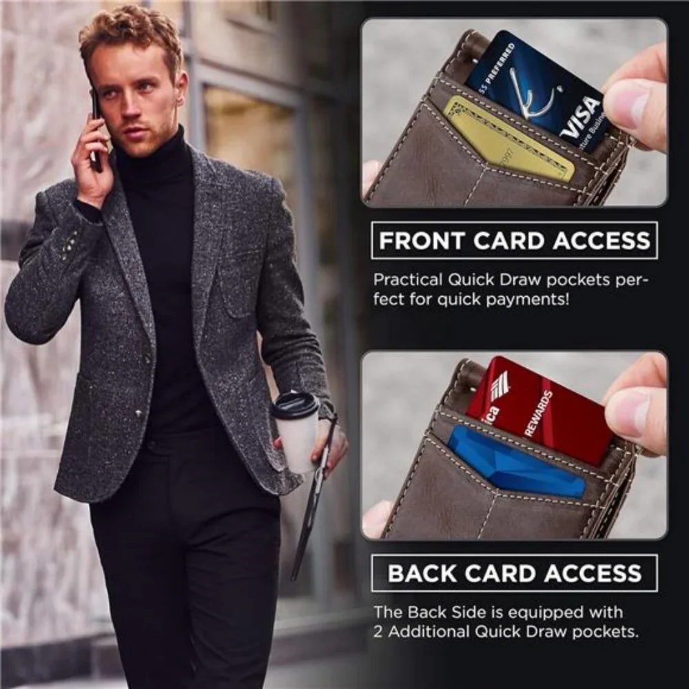 RFID Blocking Wallet Slim Bifold -Genuine Leather Minimalist Front Pocket Wallet